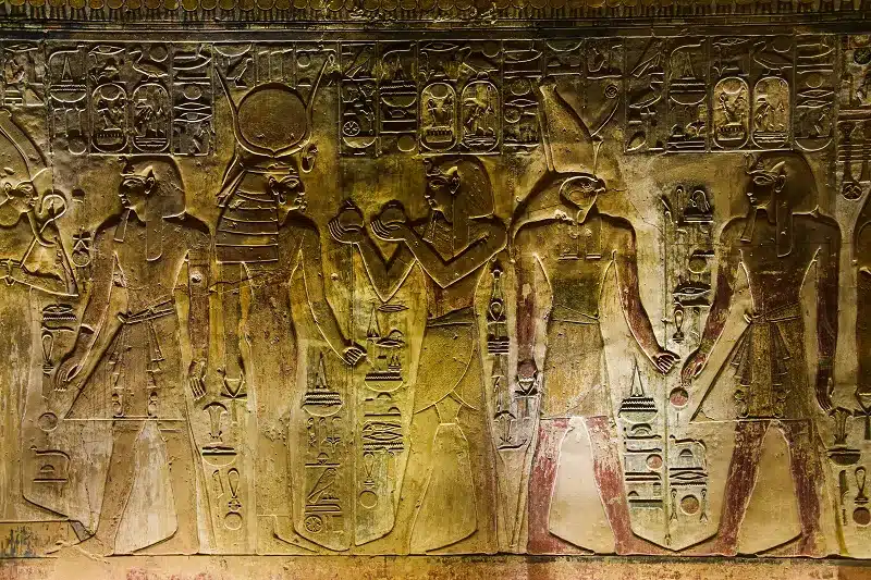 a wall with egyptian hieroglyphicshot in the Abu Simbel Temple
