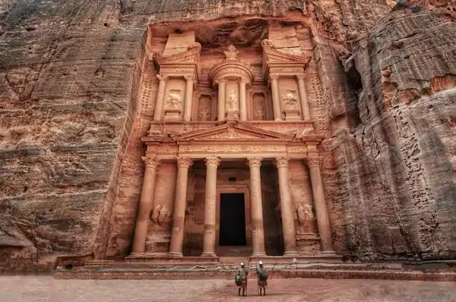 Two Tourists visit Jordan and Standing in Front of Mystyrious Doors