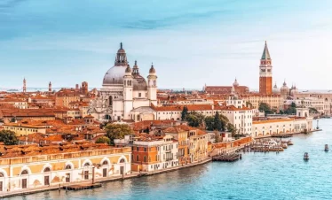 A picturesque view of Venice, Italy, showcasing its iconic canals and historic architecture.