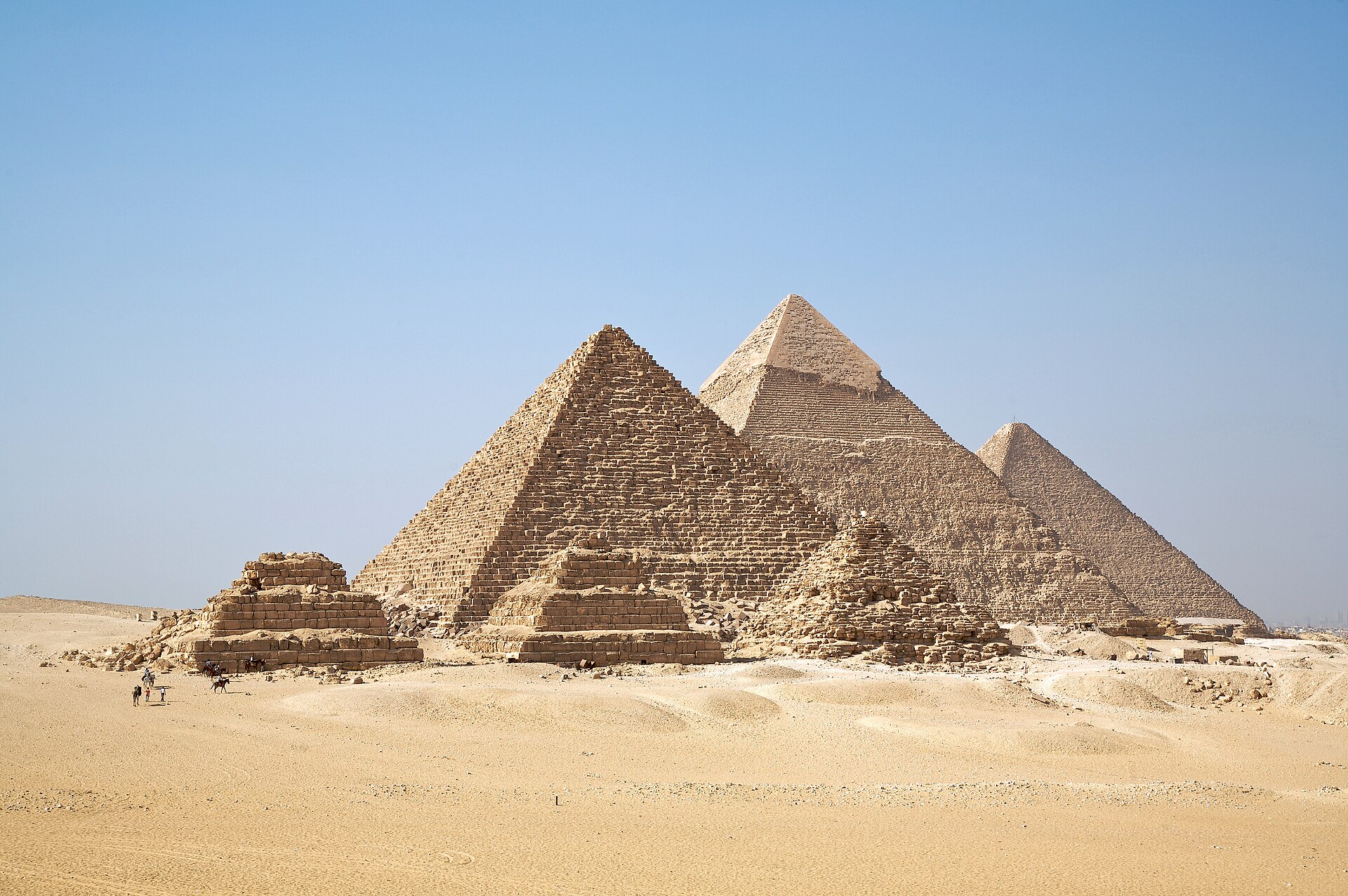 The three pyramids of Giza in the desert near Cairo