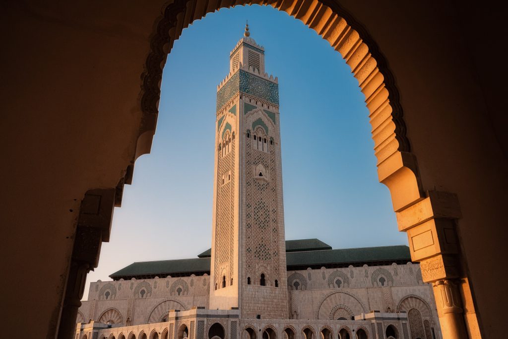 Morocco 15-Day Luxury Private Tour 11 Hassan II Mosque in Casablanca at dusk