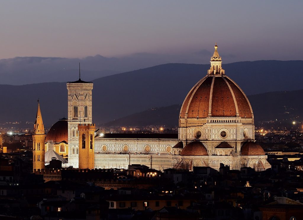 Italy 12-Day Luxury Private Tour 4 Florence Cathedral and Palazzo Vecchio at dusk from Piazzale Michelangelo