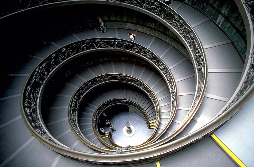 Italy 15-Day Luxury Private Tour 3 The spiral staircase of the Vatican Museums seen from above