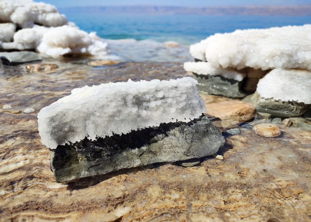 Jordan 8-Day Luxury Private Tour 19 Salt crystals on the shore of the Dead Sea, Jordan