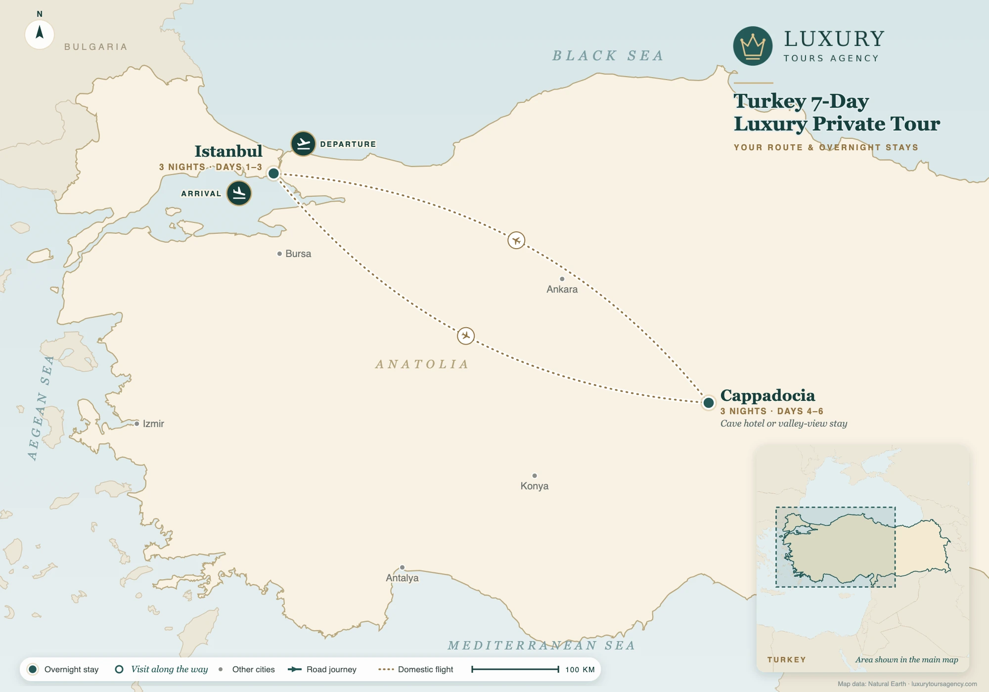 Turkey 7-Day Luxury Private Tour 8 Route map of the Turkey 7-day luxury private tour: Istanbul and Cappadocia